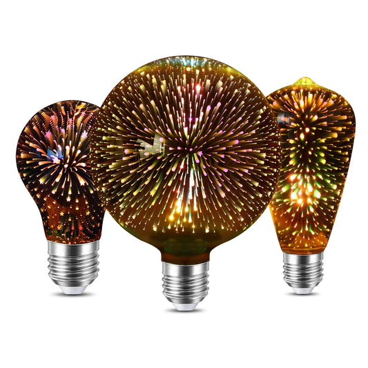 3D Fireworks Effect Vintage LED Edison Bulb - Retro E27 Lamp for Holiday & Home Decor