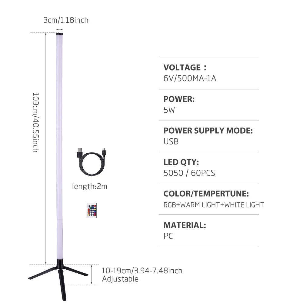 RGB 103CM LED Floor Lamp – Smart Remote Control, Modern Corner Light for Home Decor & Christmas Lighting