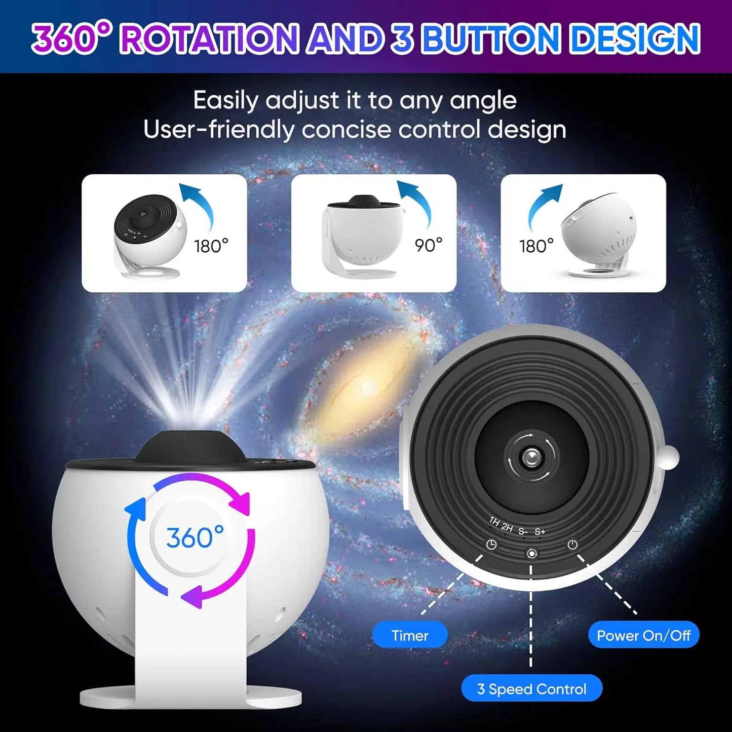 Star Projector Night Light – 360° Rotating Planetarium Galaxy Light with 13 HD Discs for Room Decoration